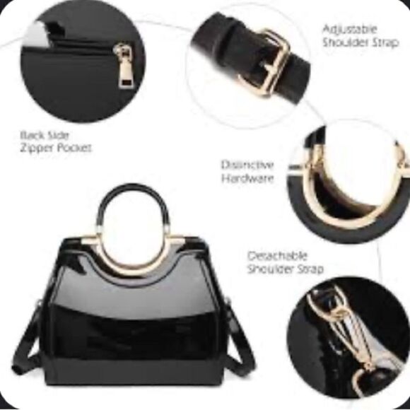 ♥️ Women's Handbags Designer Purses Satchel 
Structured Shoulder black patent - Picture 12 of 16